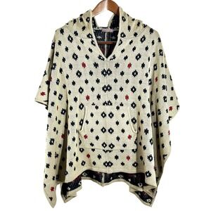 Do‎ Everything In Love Women's Poncho Beige Geo Reversible Hooded Cape One Size